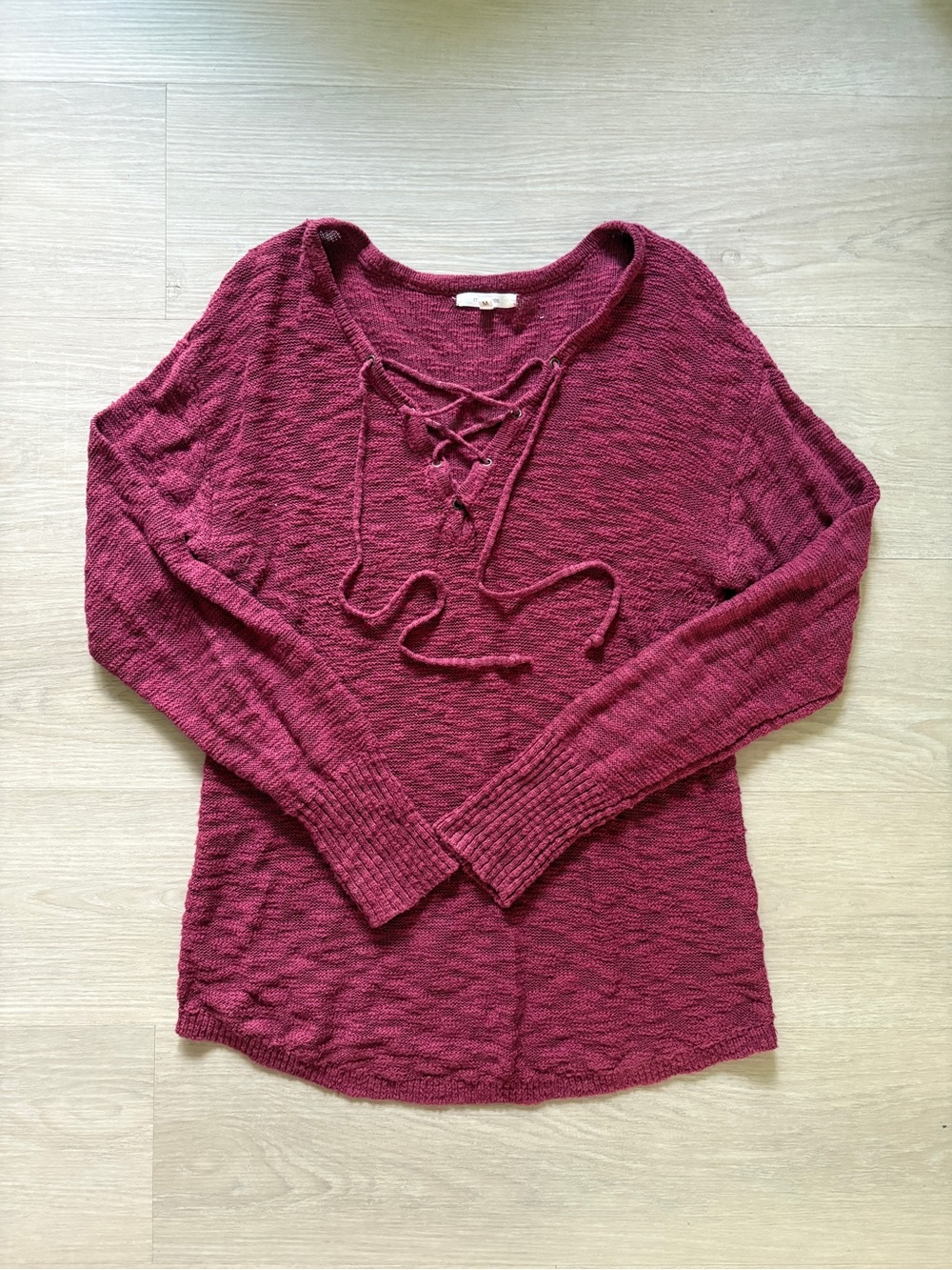Women’s Maurices Lace-Up Knit Sweater Top - Berry Plum